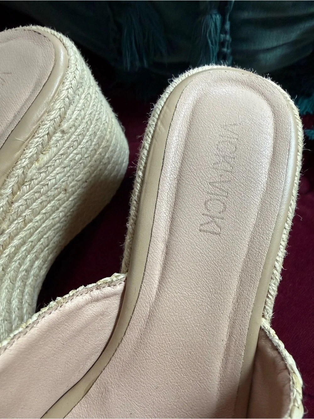 Vicki Vicki - Raffia Woven Espadrille Platform Slides - Neutral Beige -  Size 9